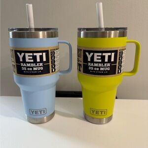 YETI Rambler 35 oz Mug Set - Big Sky Blue and Firefly yellow